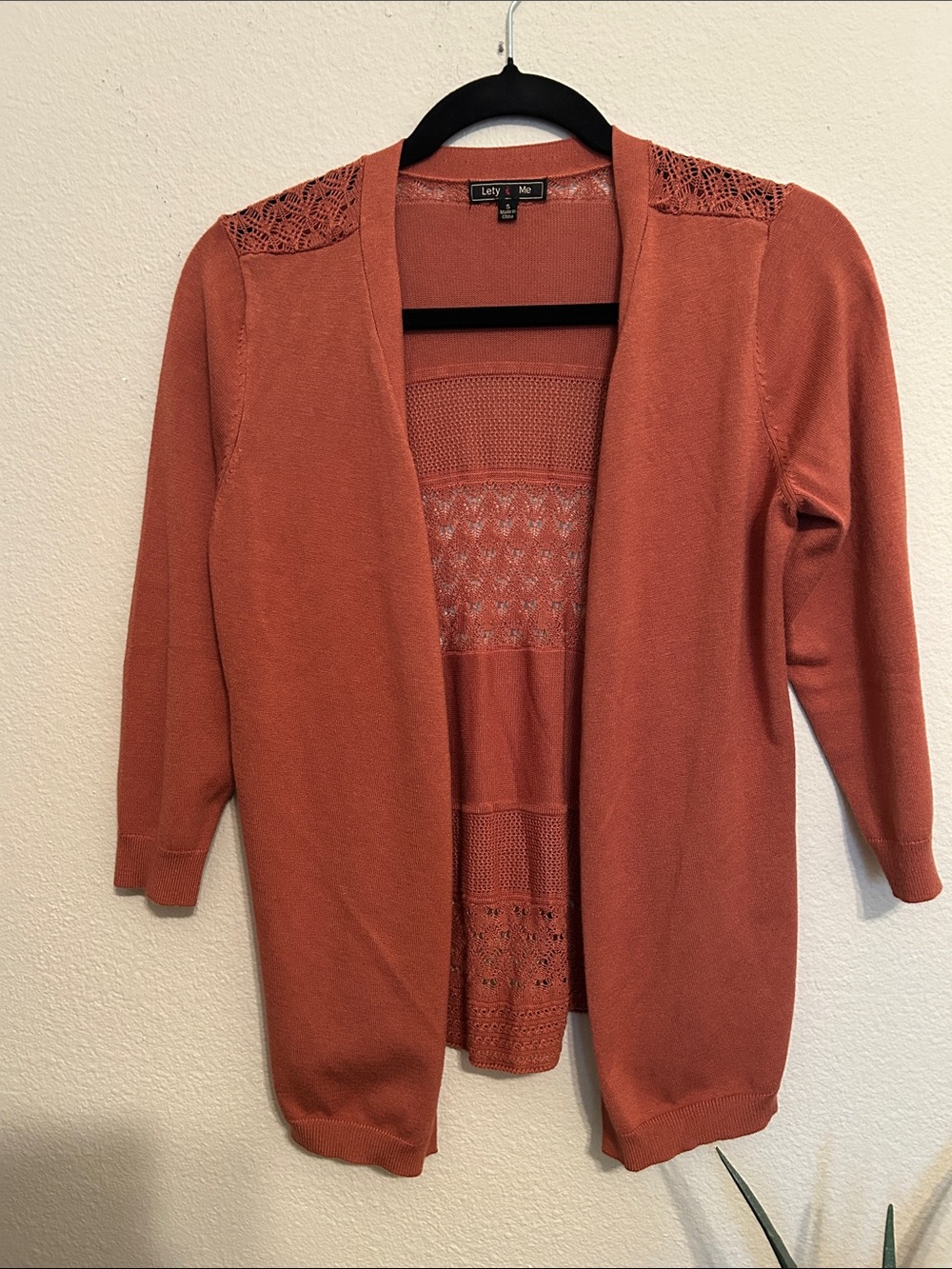 Lety & Me Open-Front Lace-Shoulder Cardigan